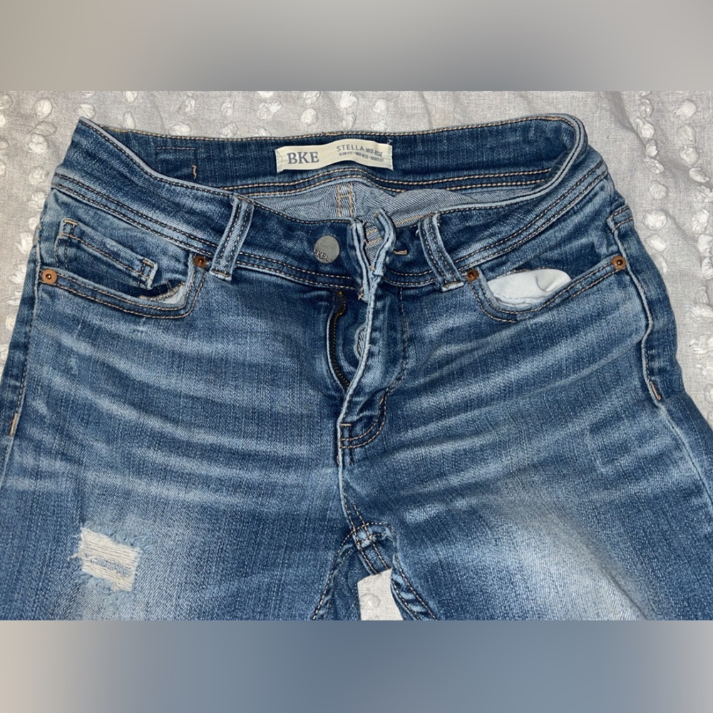 BKE Women's Distressed Blue Skinny Jeans